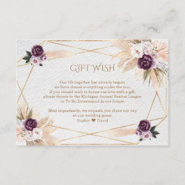 Pampasgras Paarse Bloemen Huwelijksgeschenk Wens  Informatiekaartje