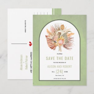 Pampasgras, palmbladeren groen sparen de datum briefkaart