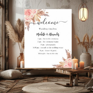 Pampasgras roos bloem bruiloftsprogramma tijdlijn poster