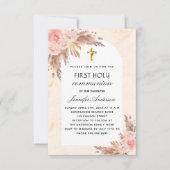 Pampasgras roos boog eerste heilige communie kaart (Voorkant)