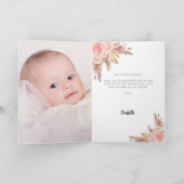 Pampasgras roos gouden bloemen foto doop bedankkaart (Binnen)