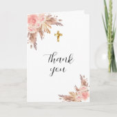 Pampasgras roos gouden bloemen foto doop bedankkaart (Voorkant)