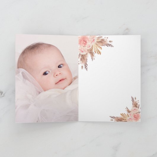 Pampasgras roos gouden bloemen foto doop bedankkaart (Binnen)