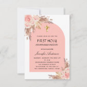 Pampasgras roos gouden kruis eerste heilige commun kaart (Voorkant)