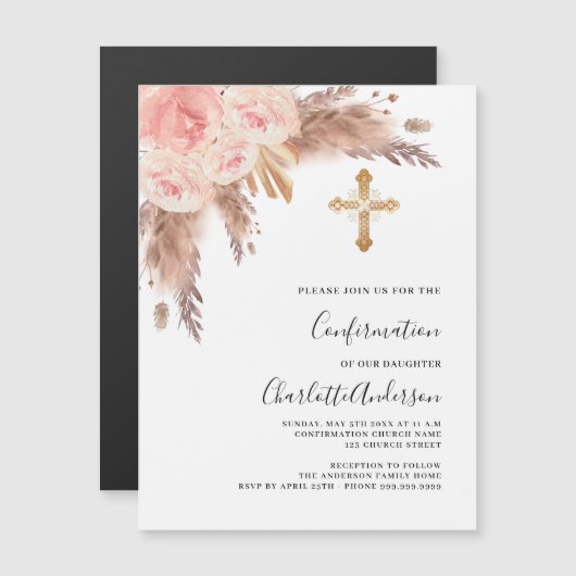 Pampasgras roos goudroze luxebevestiging magnetische uitnodiging (Voorkant / Achterkant)