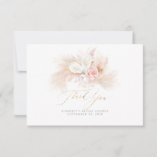 Pampasgras Roze Bloemen Kleine Dankjewel Bedankkaart (Voorkant)