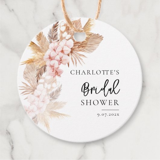 Pampasgras Roze Bloemige Bruiloft Feest Bedankjes Labels (Voorkant)