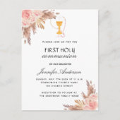 Pampasgras roze blos eerste heilige communie uitnodiging briefkaart (Voorkant)