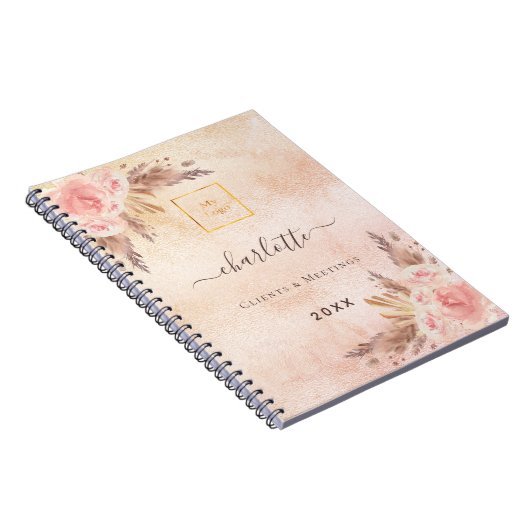 Pampasgras roze goud bloemend bedrijfslogo notitieboek (Rechterzijde)