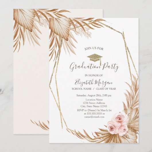 Pampasgras Rozen Grad Cap, Afstuderen  Kaart (Voorkant / Achterkant)
