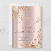 Pampasgras stijlvolle roze gouden druppels Save Th The Date (Voorkant)