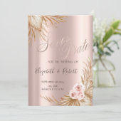 Pampasgras stijlvolle roze gouden druppels Save Th The Date (Staand voorkant)