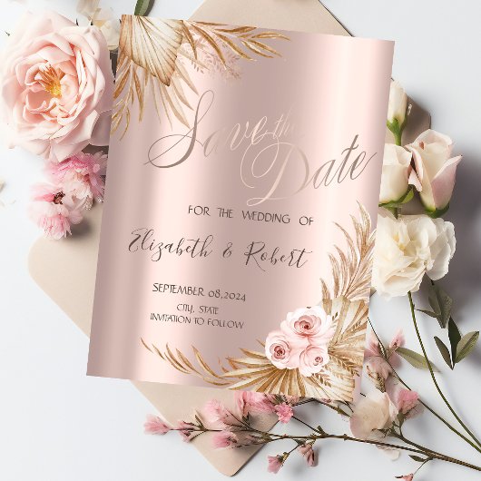 Pampasgras stijlvolle roze gouden druppels Save Th The Date