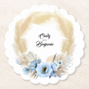 Pampasgras Stofblauw Bloemenkrans Boho Zomer Kartonnen Onderzetters
