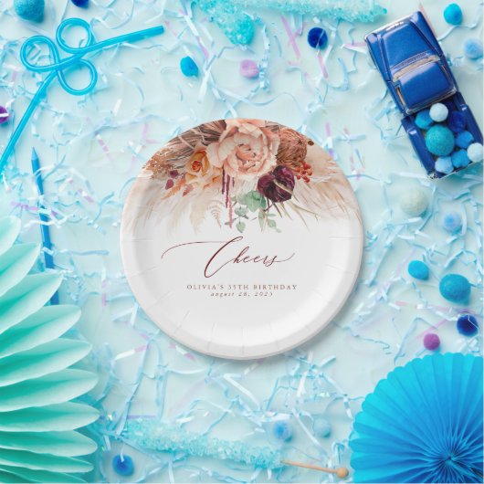 Pampasgras Terracotta Bloemen Proost Tropisch Papieren Bordje (Feest)