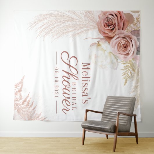 Pampasgras Terracotta Bruiloft Backdrop Wandkleed (In Situ (horizontaal))