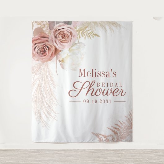 Pampasgras Terracotta Bruiloftfeest Achtergrond Wandkleed (Voorkant)