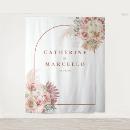 Pampasgras Terracotta Huwelijksfotobackdrop Wandkleed