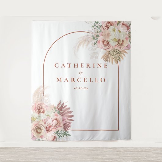 Pampasgras Terracotta Huwelijksfotobackdrop Wandkleed (Voorkant)