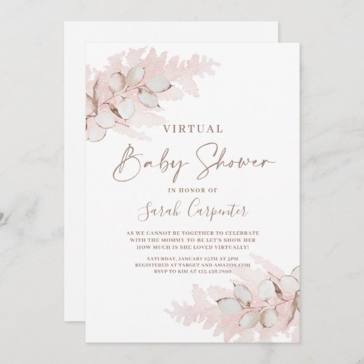 Pampasgras virtuele babyshower uitnodiging voor me (Voorkant / Achterkant)