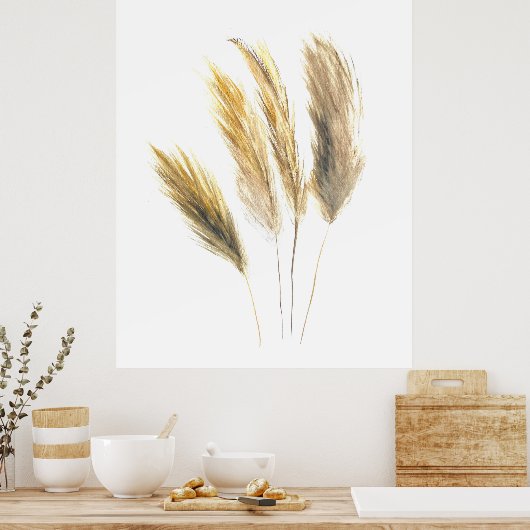 Pampasgras Waterverf Bloemen Boho Art Poster (Keuken)
