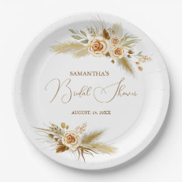 Pampasgras waterverf boho elegant Vrijgezellenfees Papieren Bordje