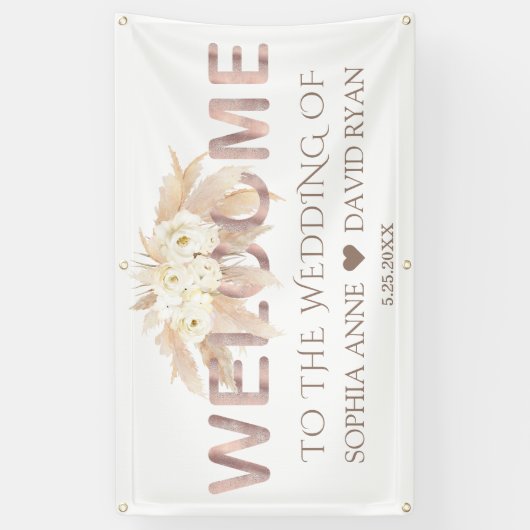 Pampasgras Witte Bloemen Bruiloft Welkom Bord Spandoek (Verticaal)