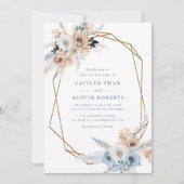 pampass boho dusty blue geometrisch bruiloft kaart (Voorkant)