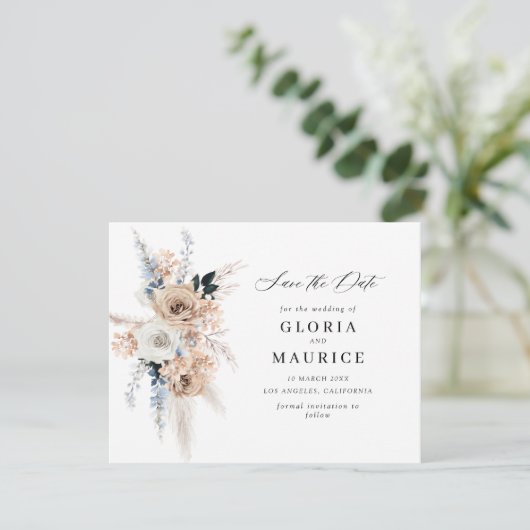 pampass gras beige floral Save the Date (Staand voorkant)