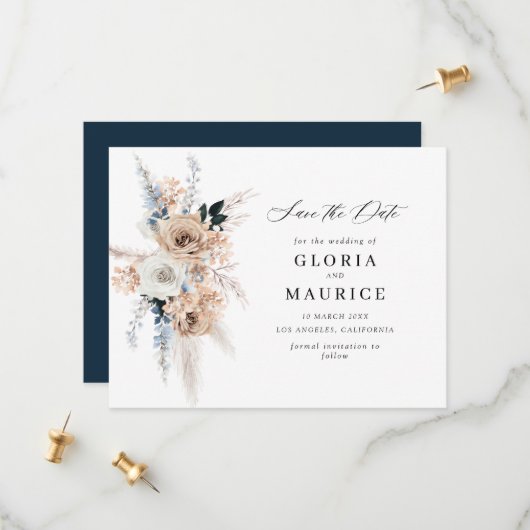 pampass gras beige floral Save the Date (Voorkant / Achterkant in situ)