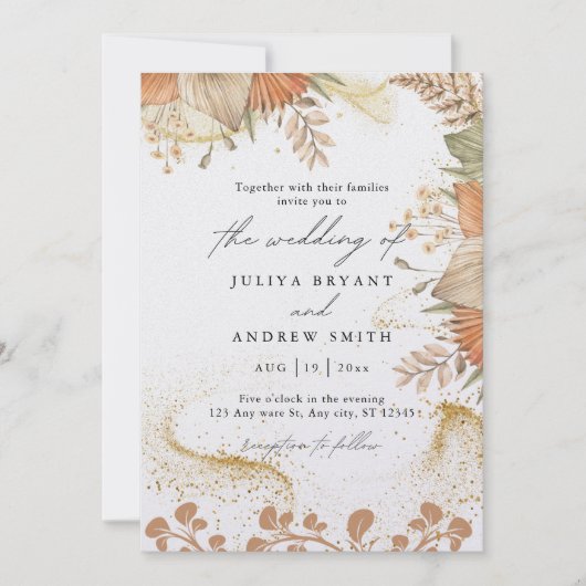 Pampass gras boho thema bruiloft kaart (Voorkant)