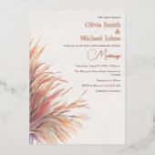 Pampass gras Terracotta Pink Wedding Invitation Folie Feestdagenkaart (Voorkant)