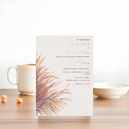 Pampass gras Terracotta Pink Wedding Invitation Folie Feestdagenkaart
