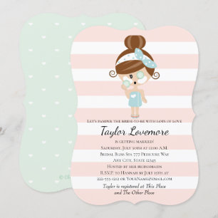 Pamper Bridal Shower Invitations Spa Day Brunette Kaart