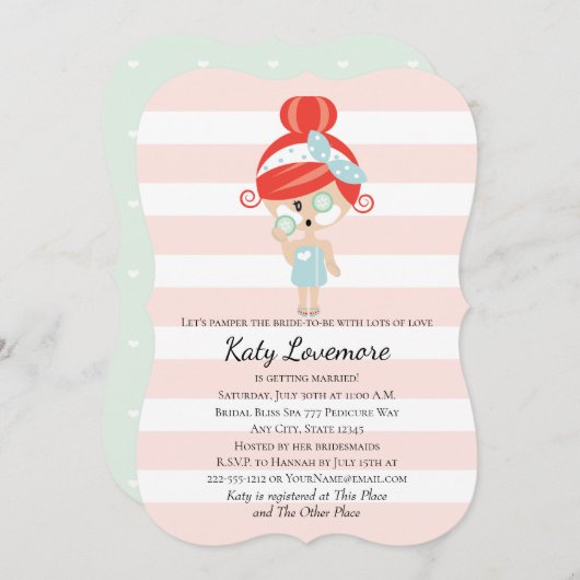 Pamper de Bride Bridal Shower Invitations Redhead Kaart (Voorkant / Achterkant)