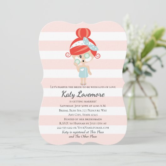 Pamper de Bride Bridal Shower Invitations Redhead Kaart (Staand voorkant)