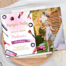 Pamper Party Birthday-uitnodigingen met foto