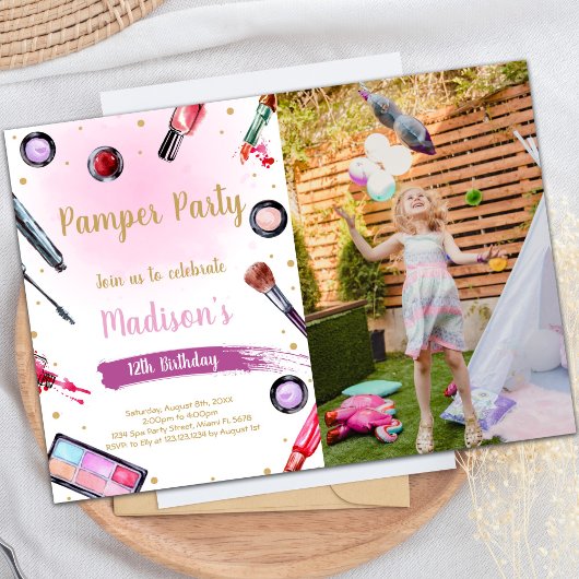 Pamper Party Birthday-uitnodigingen met foto Kaart