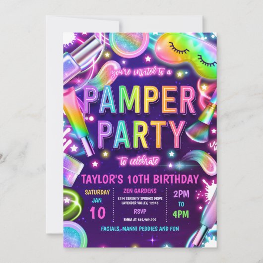 Pamper Party Glow Neon Spa Make-up Verjaardagsfees Kaart (Voorkant)
