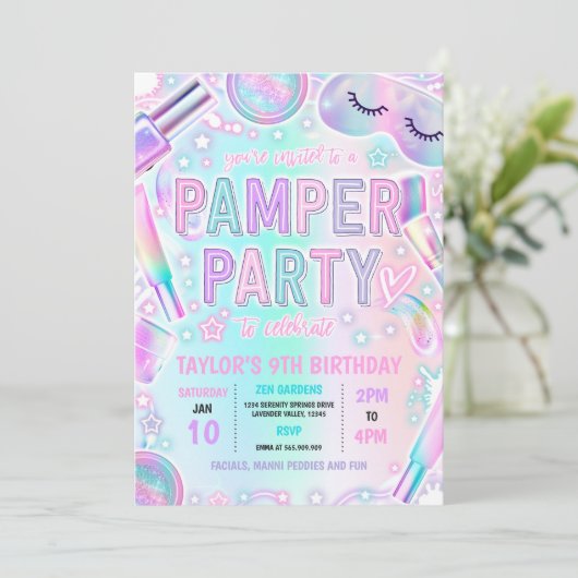 Pamper Party Glow Pastel Spa Make-up Verjaardagsfe Kaart (Staand voorkant)