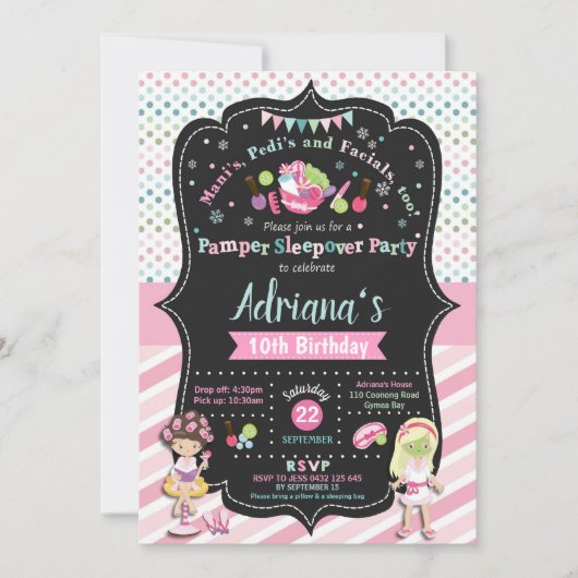 Pamper Sleepover Party Birthday Invitations Girls Kaart (Voorkant)