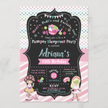 Pamper Sleepover Party Birthday Invitations Girls
