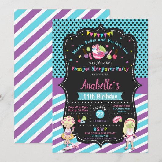 Pamper Sleepover Spa Party Birthday Blonde Girls Kaart (Voorkant / Achterkant)