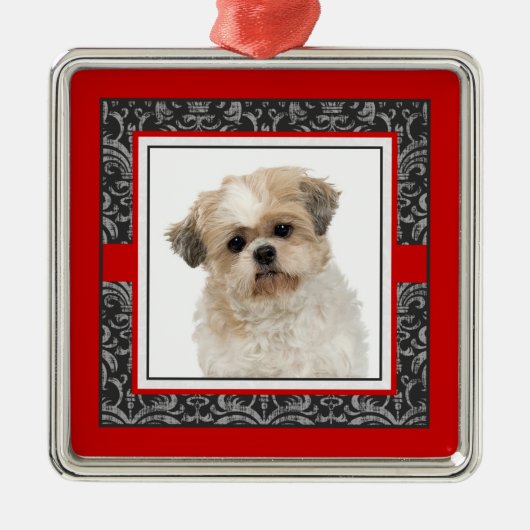 Pampered Pet Elegant Damask Dog/Cat Foto Metalen Ornament (Voorkant)