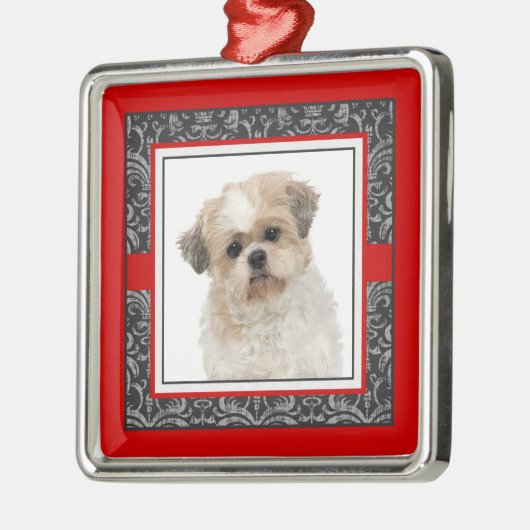 Pampered Pet Elegant Damask Dog/Cat Foto Metalen Ornament (Links)