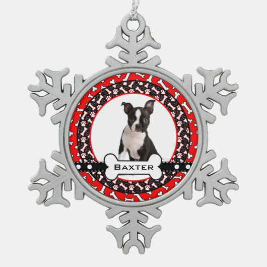 Pampered Pooch Dog Foto-Botten en schilderafdrukke Tin Sneeuwvlok Ornament (Voorkant)