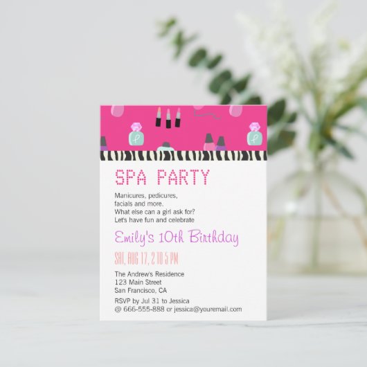 Pampering Spa Party, voor meisjes Kaart (Staand voorkant)