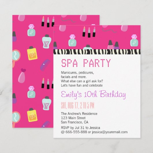 Pampering Spa Party, voor meisjes Kaart (Voorkant / Achterkant)