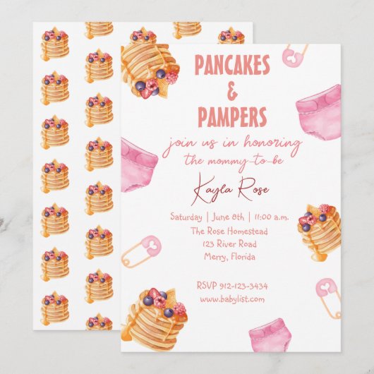 Pampers en Pannenkoeken baby shower Kaart (Voorkant / Achterkant)
