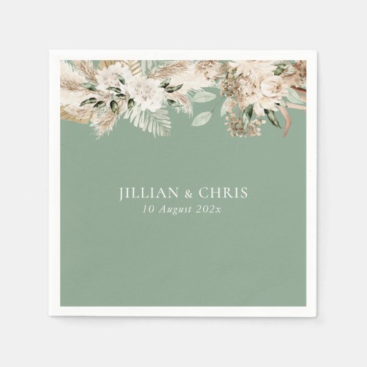 Pamps Grass Sage Groene Bloemen Trouwen Servet (Voorkant)